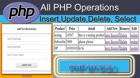 php mysql insert update delete example