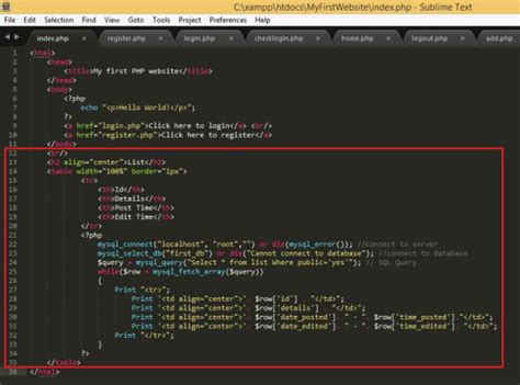 php page example code