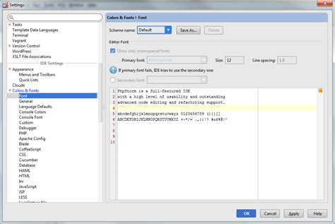 phpstorm change code font size