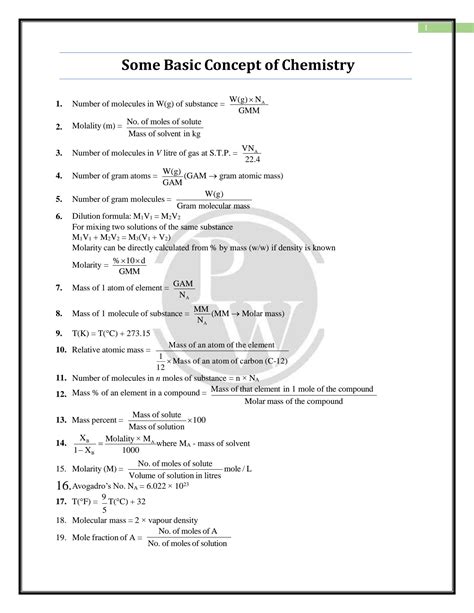 physical chemistry all formulas for jee