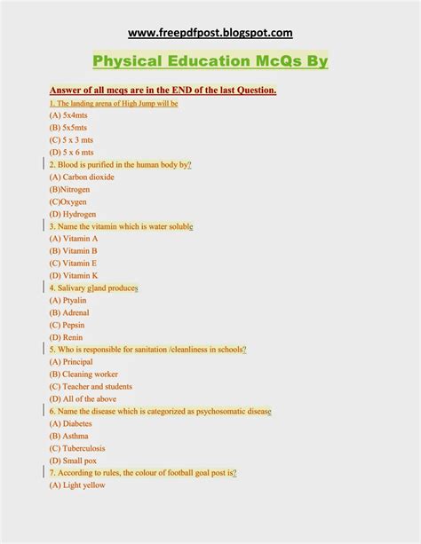 physical education quiz questions and answers pdf