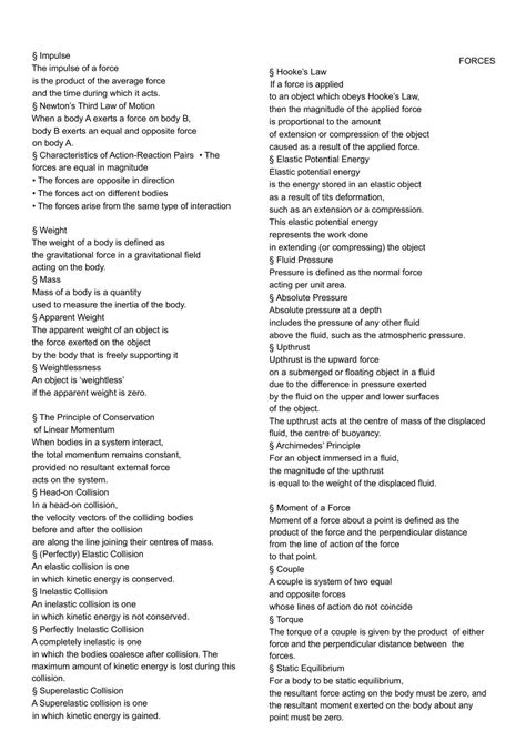 physics definition list a level