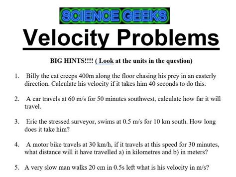 physics velocity problems