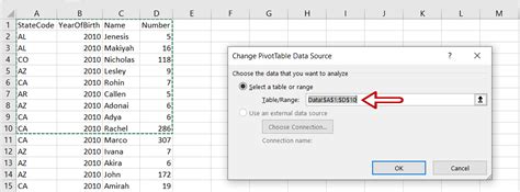 pivot table data range multiple worksheets