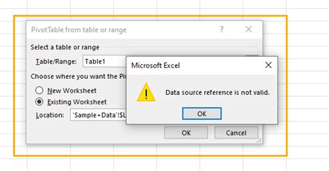 pivot table data range not valid