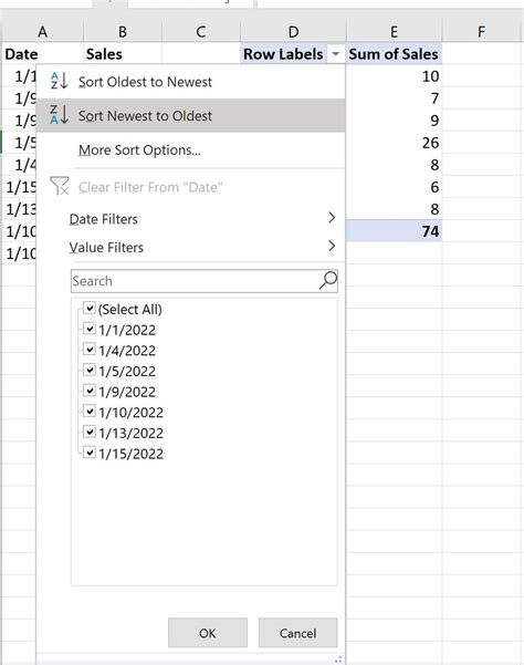 pivot table sort by date