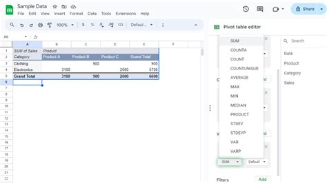 pivot table with multiple columns google sheets