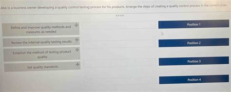 place the steps of the quality control testing process in the correct order