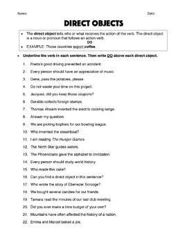 placement of direct and indirect objects test with answers