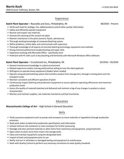 plant operator cv format