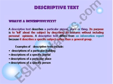 please explain the definition of descriptive text