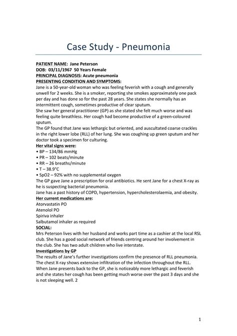 pneumonia case study examples