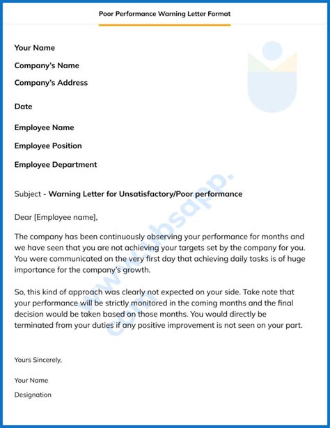 poor performance mail to employee