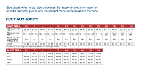 Port Authority Jacket Sizing Chart