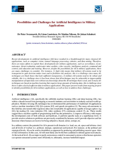 possibilities and challenges for artificial intelligence in military applications