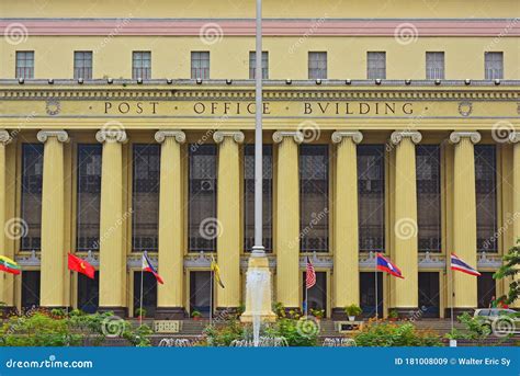Post office building with people