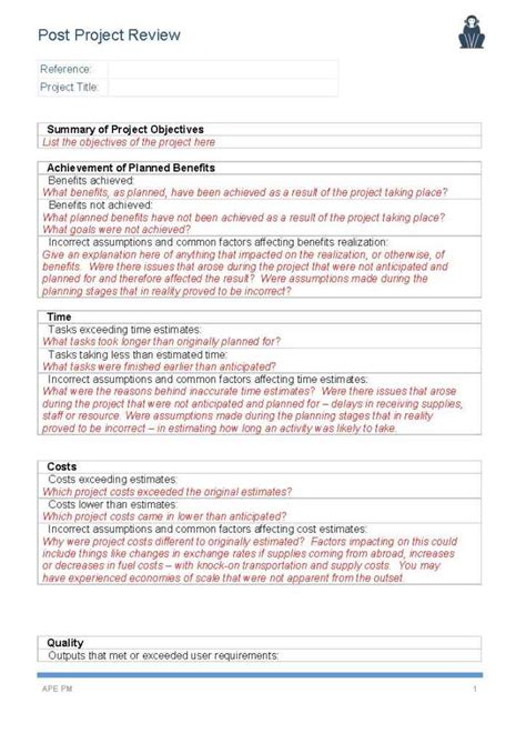 post project review examples