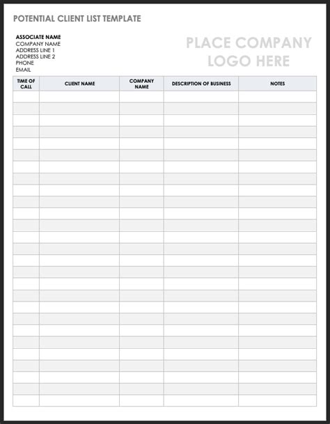 potential client list template excel