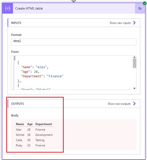 power automate create html table from excel file