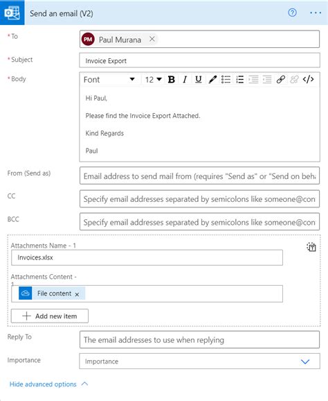 power automate export email body to excel