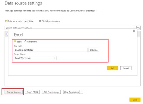 power bi change excel data source