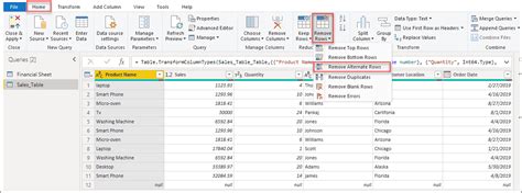 power query remove rows
