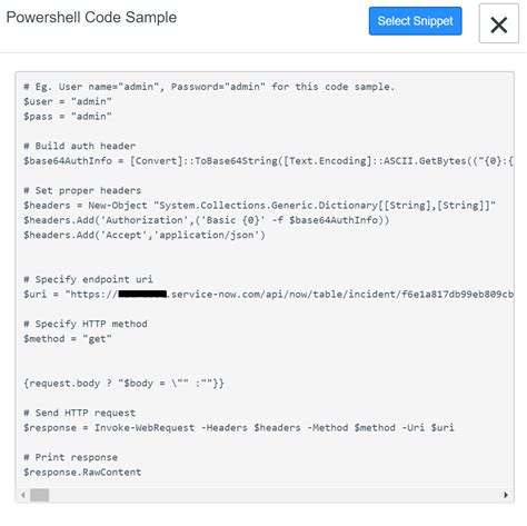 powershell servicenow rest api example