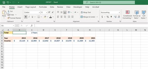 practical use of offset function in excel