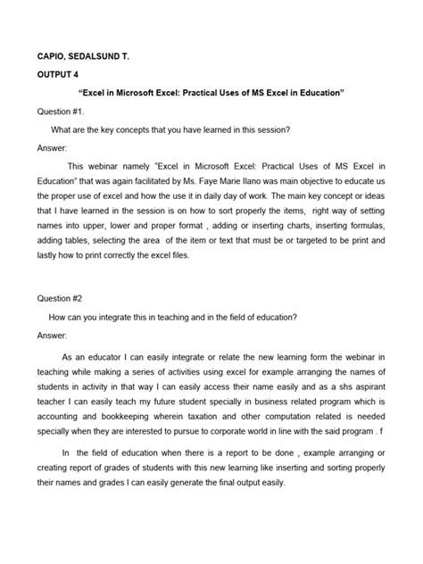 practical uses of ms excel in education
