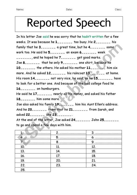 practice questions of reported speech class 9
