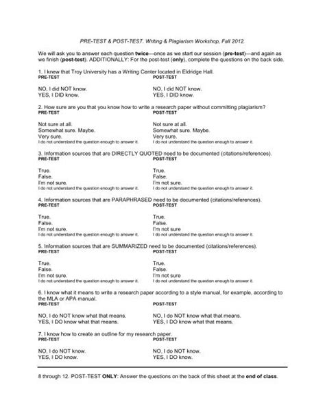 pre and post test examples