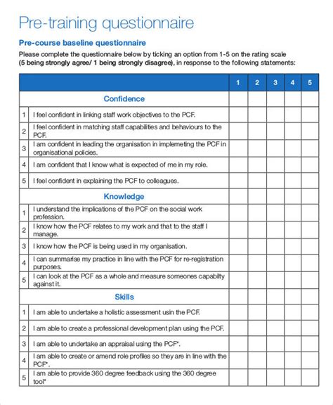 pre training survey questions template