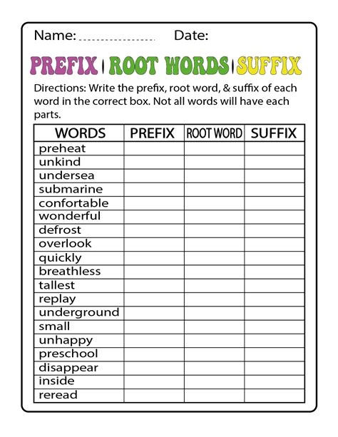 prefix root word suffix examples with answers pdf