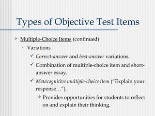 preparation of different types of objective based test items
