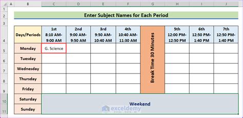 preparation of school time table in ms excel in hindi