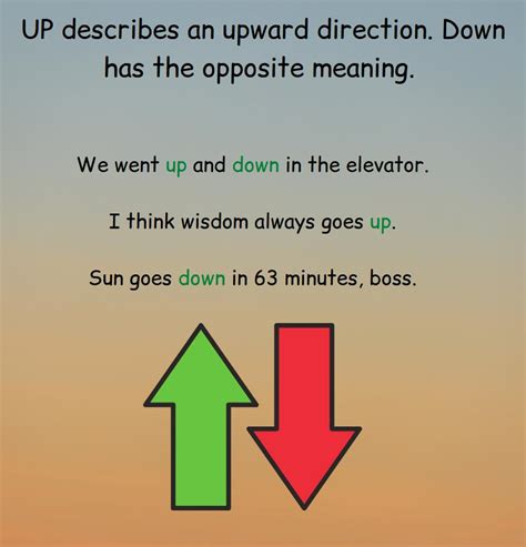 preposition up and down examples