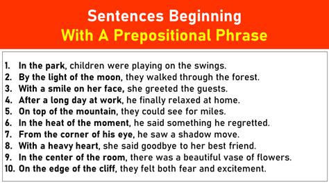 prepositional phrase examples beginning sentence