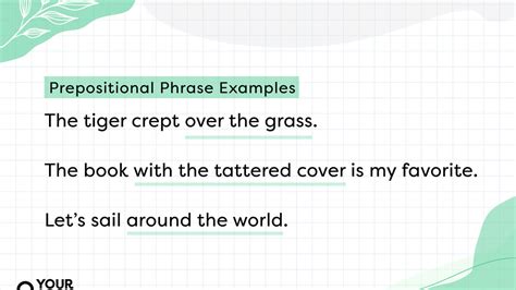 prepositional phrase examples sentences for kids