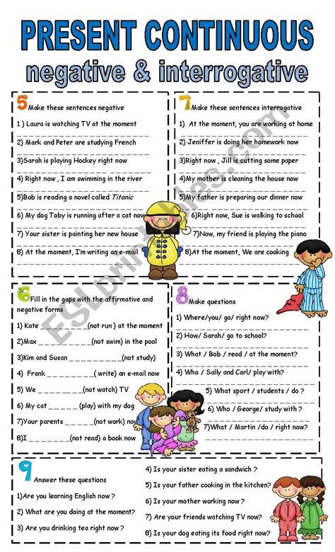 present continuous affirmative negative interrogative worksheet pdf
