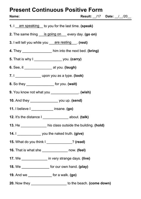 present continuous exercise with answers pdf