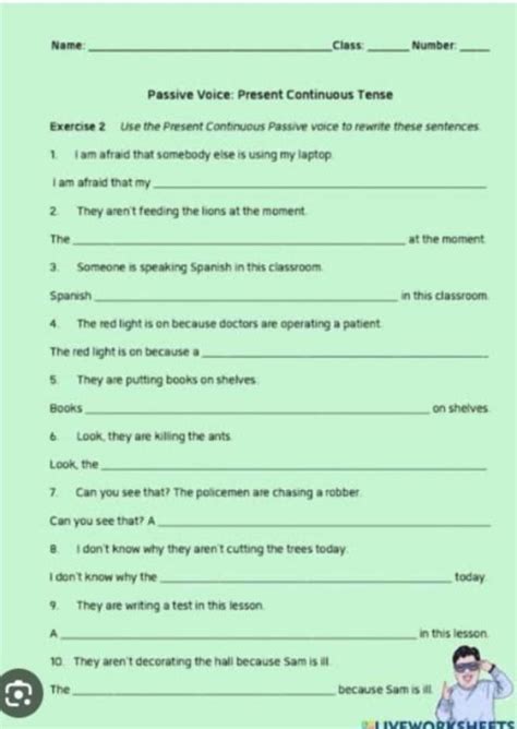 present continuous tense active and passive voice exercise with answers class