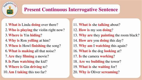 present continuous tense interrogative examples