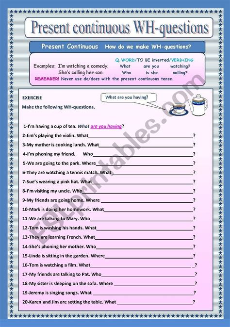 present continuous tense wh questions examples with answers