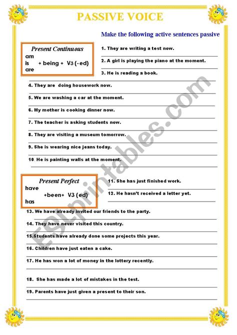 present perfect continuous passive exercises with answers