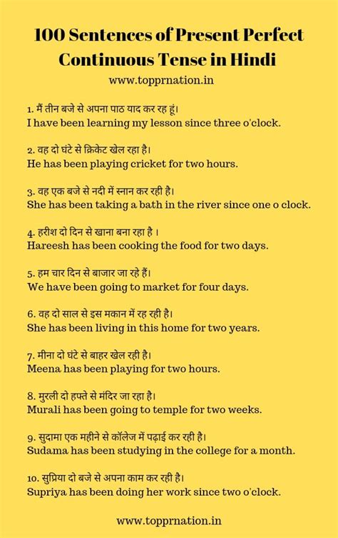 present perfect continuous tense examples with answers in hindi