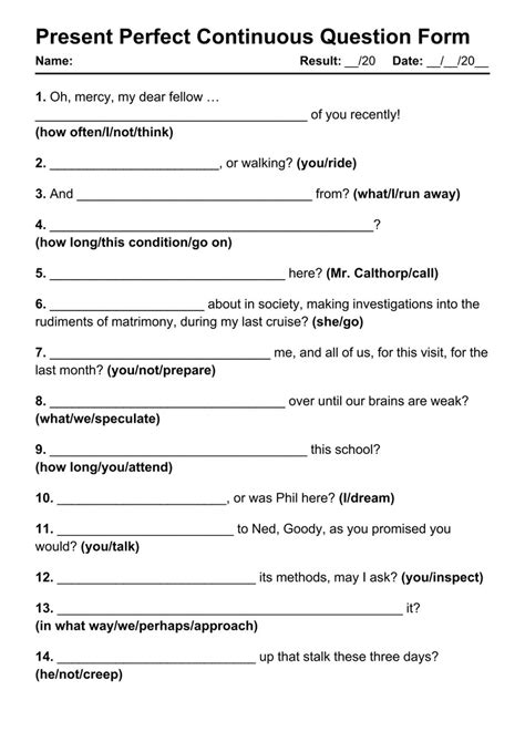 present perfect continuous tense questions and answers pdf