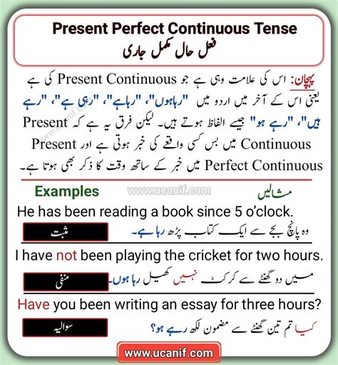 present perfect continuous tense with examples in urdu