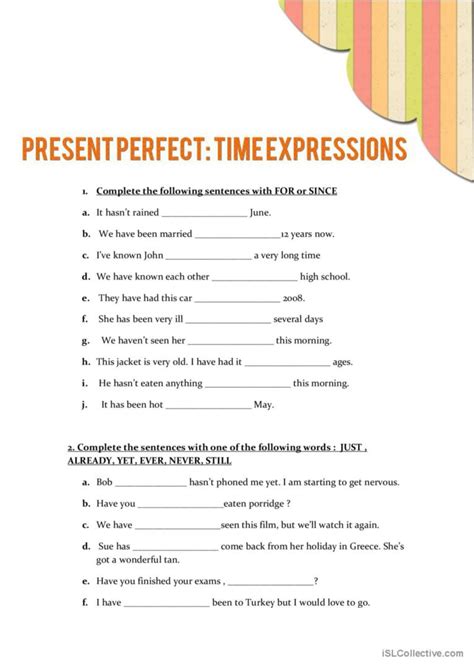 present perfect continuous time expressions exercises