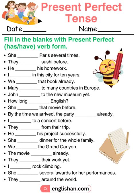 present perfect exercise with answers