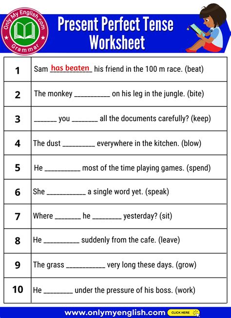 present perfect simple tense exercises with answers